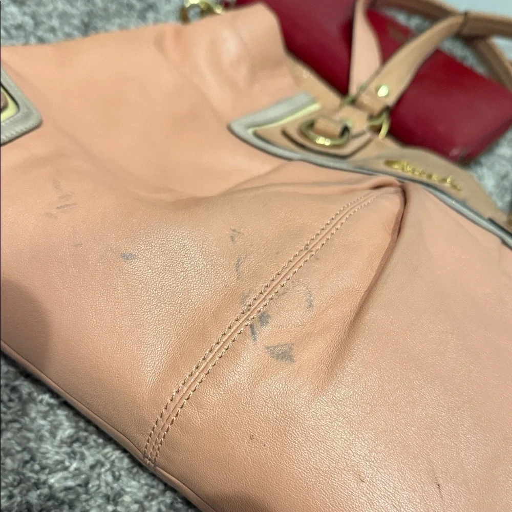 Coach Peach and Tan Leather Pink Shoulder Bag tote purse vintage designer y2k - Picture 9 of 14